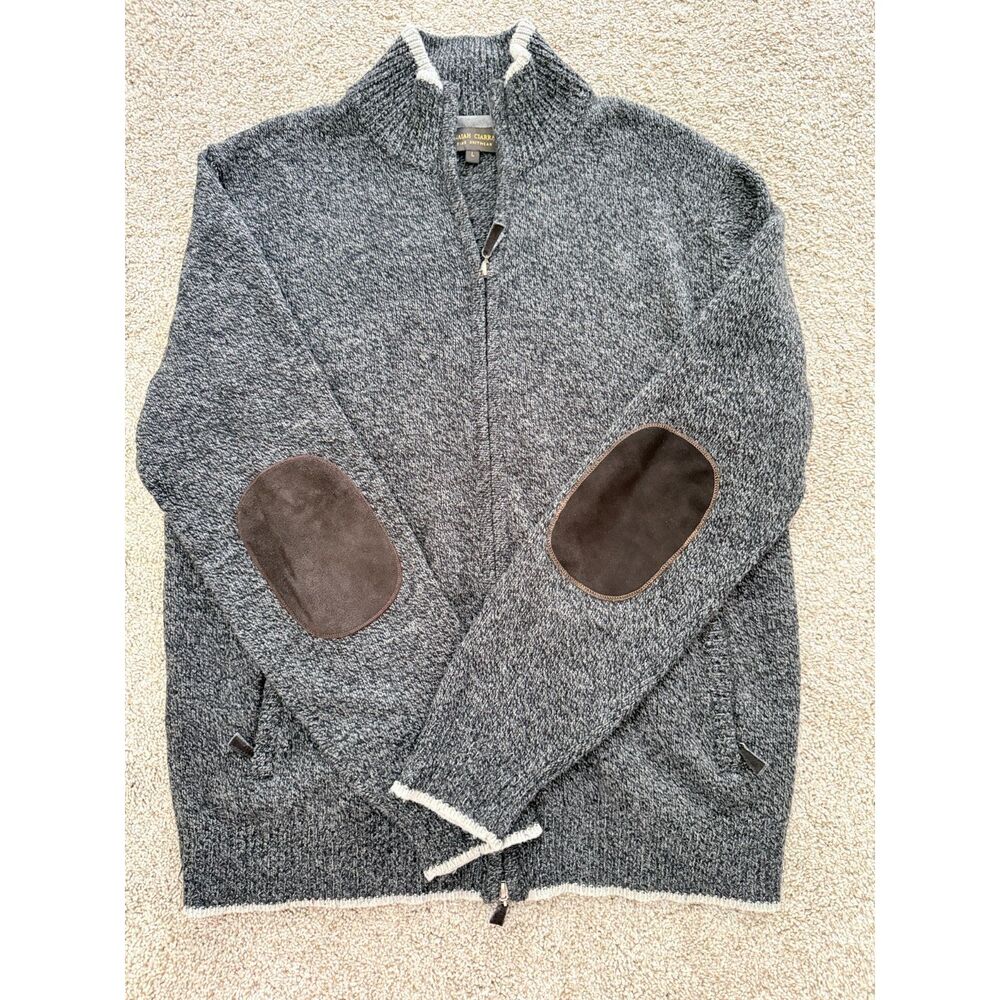 Isaiah Ciarrai Men’s Large Wool Full Zip Sweater Jacket Suede Elbow Patches